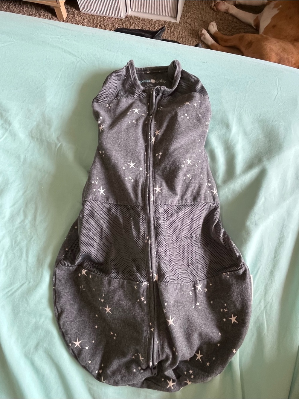 Grey Star-Print Sleep Sack Swaddle with Front Zip